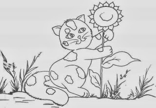 desenho de gato brincando com girassol
