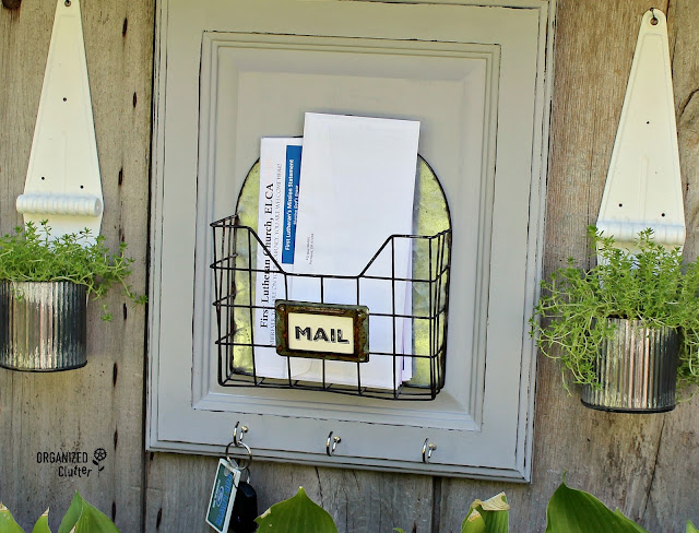 Garage Sale Wire Bin/Cabinet Door Up-Cycled for Mail & Keys