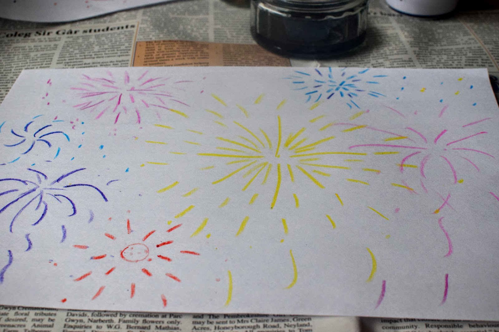 , Bonfire Night Craft:  Paint a Crayon Resist Firework Picture