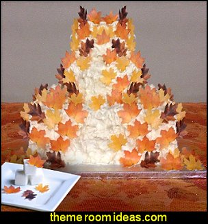 Edible Fall Leaves Cake Decorations autumn fall themed bedroom decorating seasonal decor - Autumn Fall Thanksgiving Harvest Decor - fall themed bedding - fall bedroom decor - rustic decorating for thanksgiving - Autumn colors decorate for fall - Edible Fall Leaves Cake Decorations