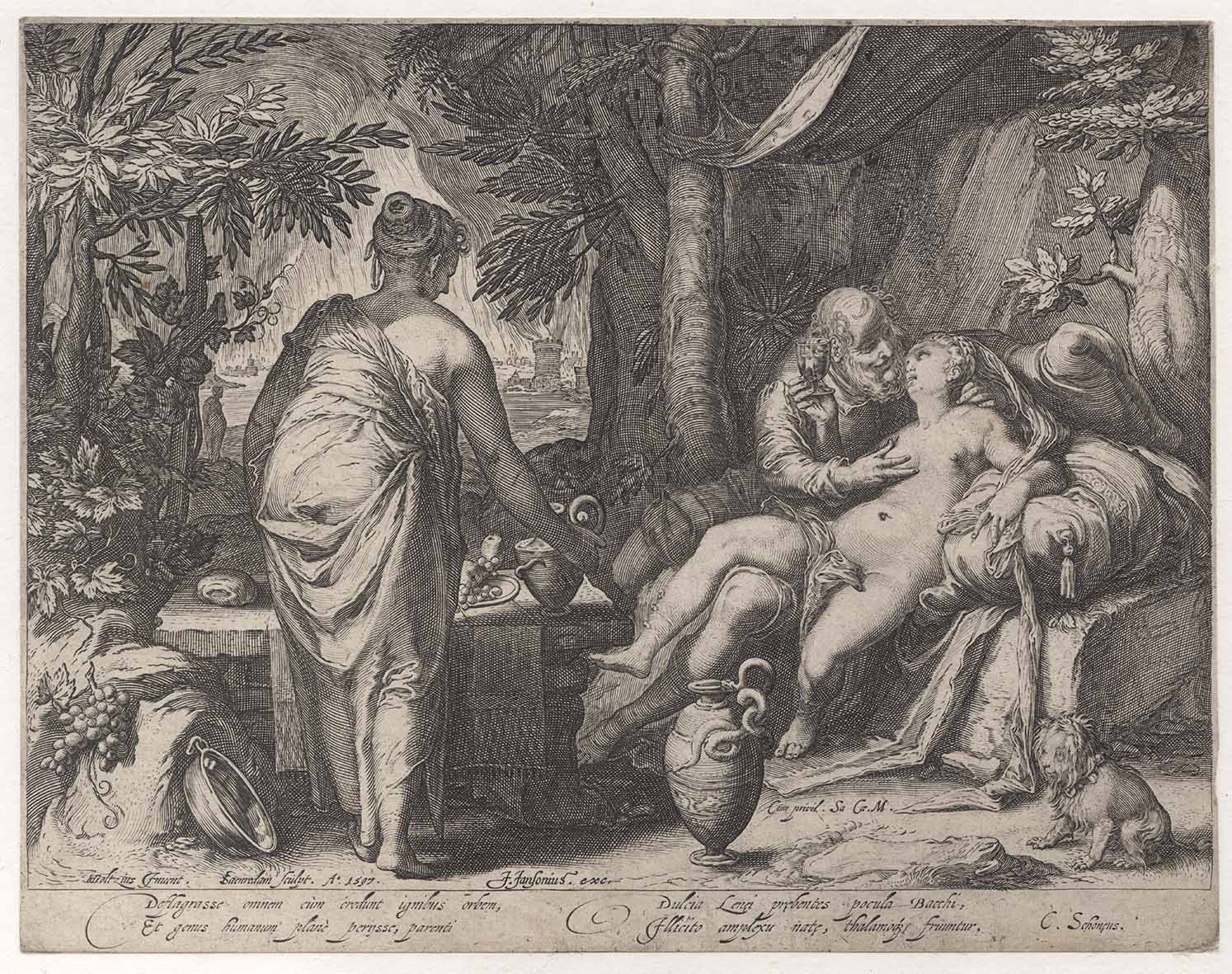 Jan Saenredam's engraving, “Lot and His Two Daughters”, 1597, after Hendrik Goltzius