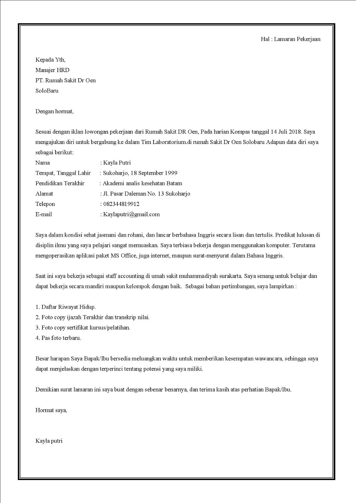 Surat Lamaran Kerja Akuntansi Dalam Bahasa Inggris Kumpulan Surat Lamaran Kerja Akuntansi Dalam Bahasa Inggris Kumpulan