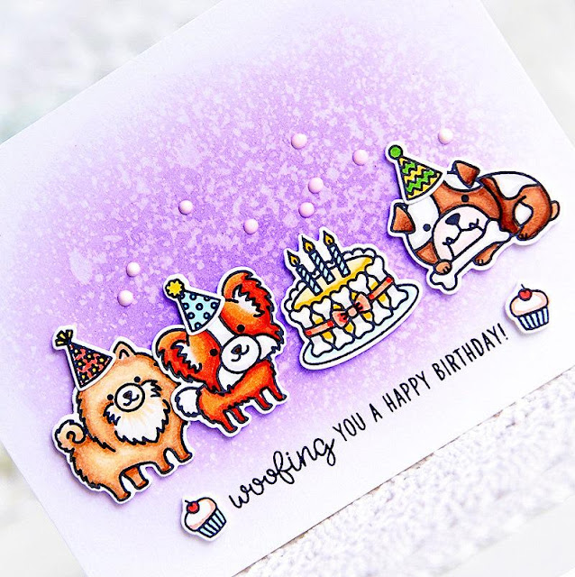 Sunny Studio Stamps: Party Pups Watercolored Background Cards by Kay Miller