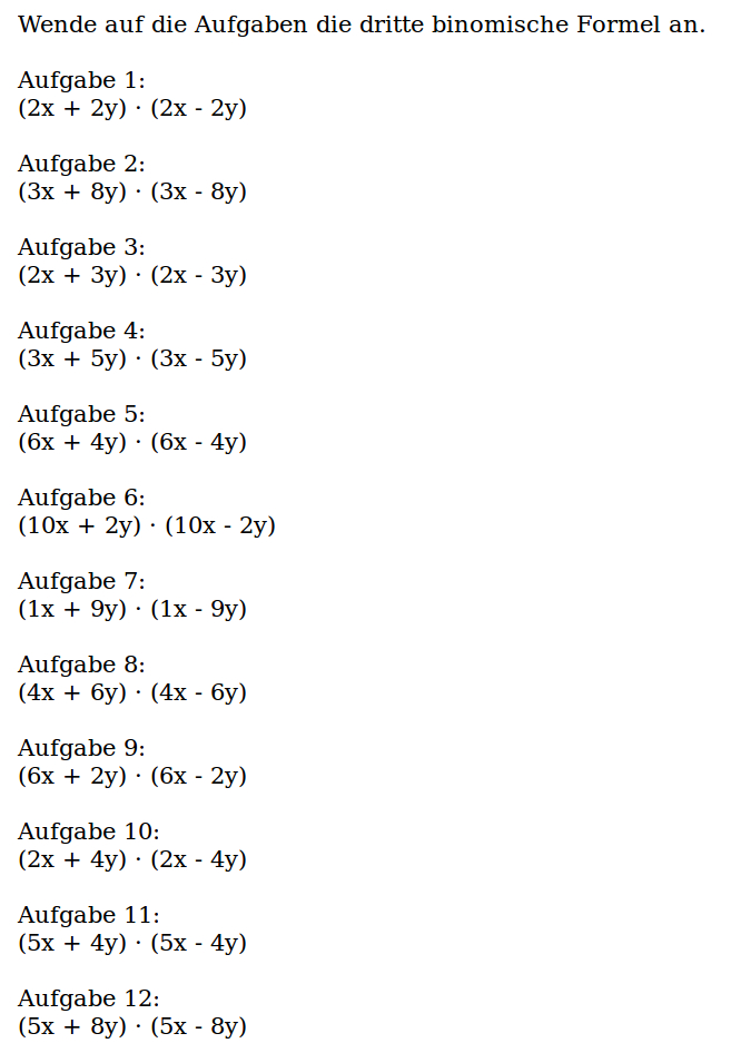 Mathe Ist Einfach Arbeitsblatt 3 Binomische Formel