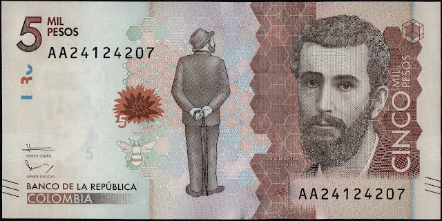 Colombian Currency 5000 Pesos banknote 2016 Jose Asuncion Silva