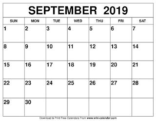 Free Printable Calendar September 2019