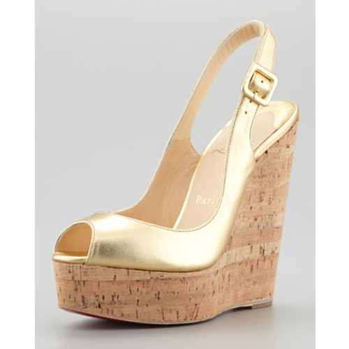 new website for your fashion: Christian Louboutin Cork Slingback Gold Wedge