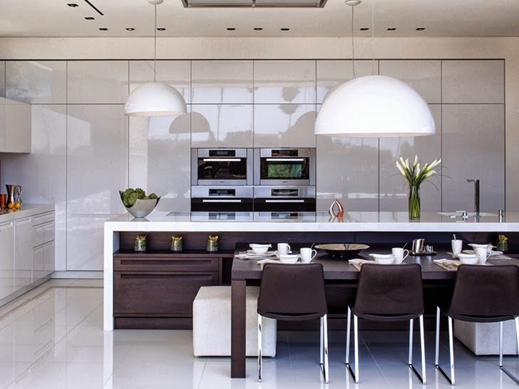 White kitchen in Perfect modern mansion in Beverly Hills