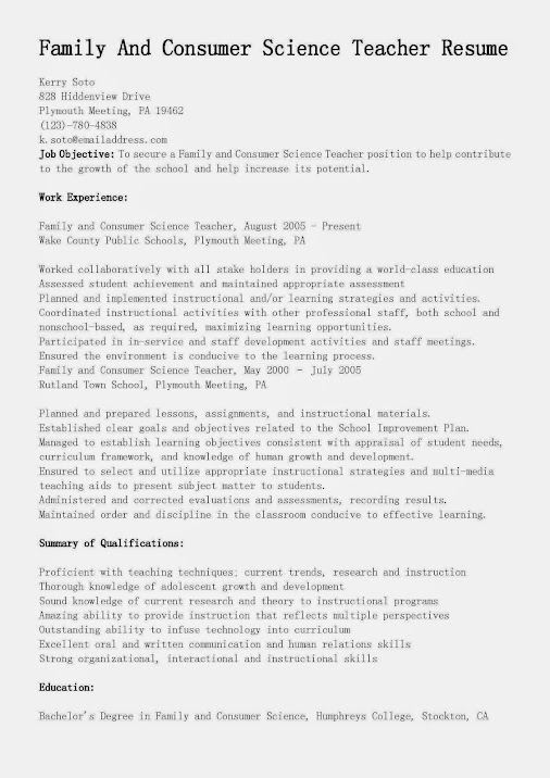 this free sample family and consumer science teacher resume will help you cre - Resume Of Science Teacher this free sample family and consumer science teacher resume will help you cre - Resume Of Science Teacher