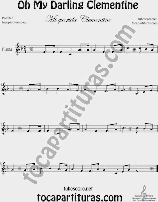 Oh My Darling Clementine Popular Sheet Music for Flute and Recorder Music Scores 