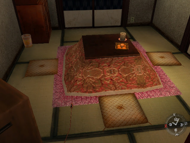 In-game screenshot: kotatsu at Ryo's house