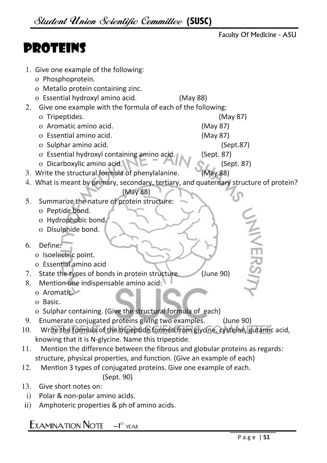 Biochemistry Previous Tests كلية طب عين شمس فرقة أولي D Of Medi