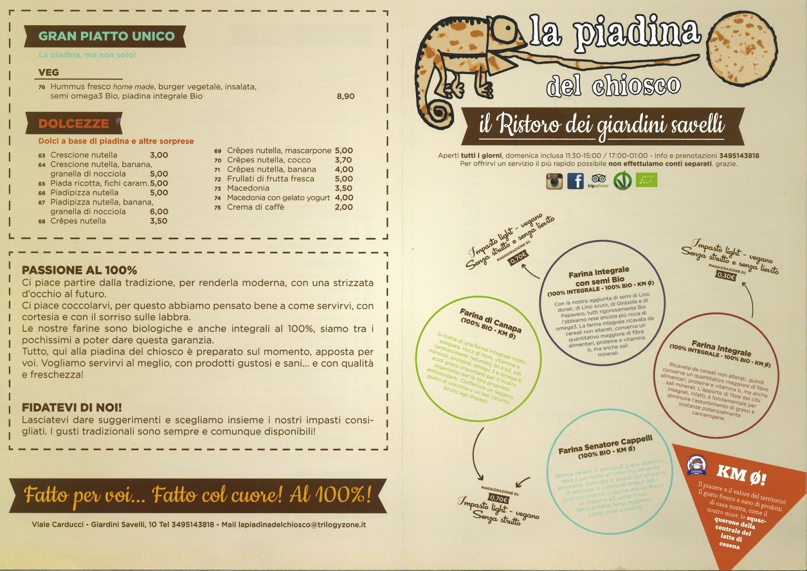 Menu e Prezzi Piadineria LA PIADINA DEL CHIOSCO IL RISTORO DEI