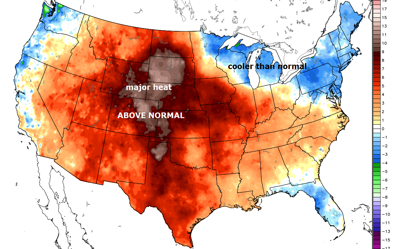the ridiculously hot temperatures extend all the way across the high plains and into the dakotas cooler than normal weather has been limited to the great the ridiculously hot temperatures extend all the way across the high plains and into the dakotas cooler than normal weather has been limited to the great
