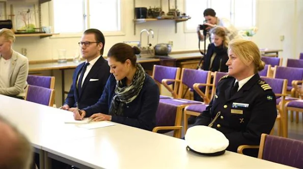 Crown Princess Victoria of Sweden, Crown Prince Daniel of Sweden and and their daughter Princess Estelle of Sweden visited a school in Smedby outside Kalmar 