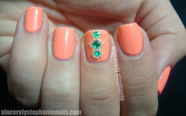 essie haute as hello green rhinestones nail art