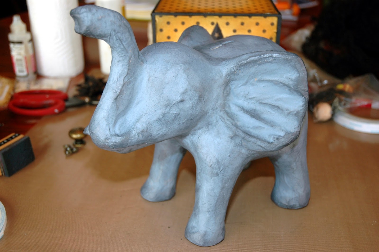 CREATIVITY IS CONTAGIOUS A VINTAGE PAPER MACHE ELEPHANT PULL TOY