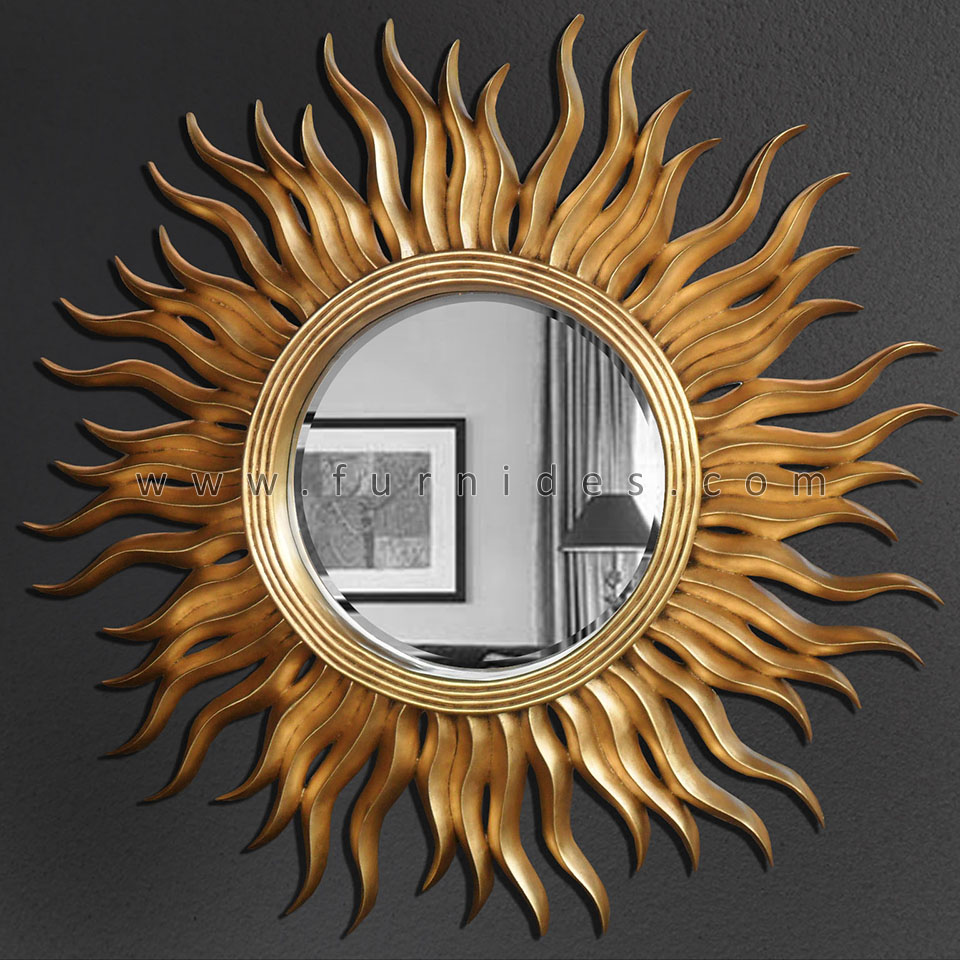 Hiasan Dinding Cermin Hias Bulat Matahari Gold Leaf | Desain Interior