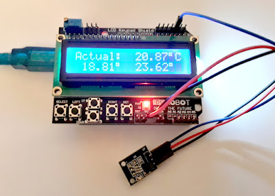 Termometru cu senzor DS18B20 și afișaj 16x2