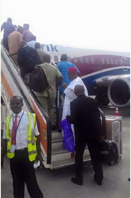 Kano Governor and Minister of Labour Spotted Boarding Commercial Plane in Abuja (Photos)