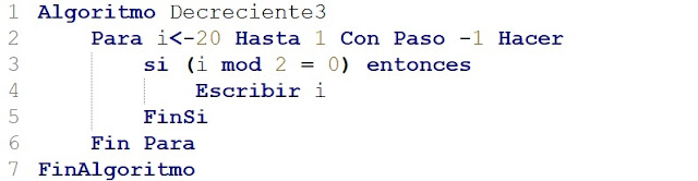 ciclos repetitivos en orden decreciente en algoritmos
