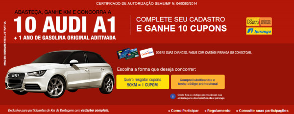 Como participar nova promoção postos Ipiranga Audi A1