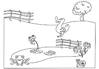Duck and frogs at pond in farm animals coloring book by Robert Aaron Wiley for Microsoft Office Online