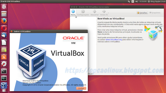 Oracle VirtualBox versão 5.0.20 executando no Ubuntu 16.04 LTS (Xenial Xerus) Oracle VirtualBox versão 5.0.20 executando no Ubuntu 16.04 LTS (Xenial Xerus)