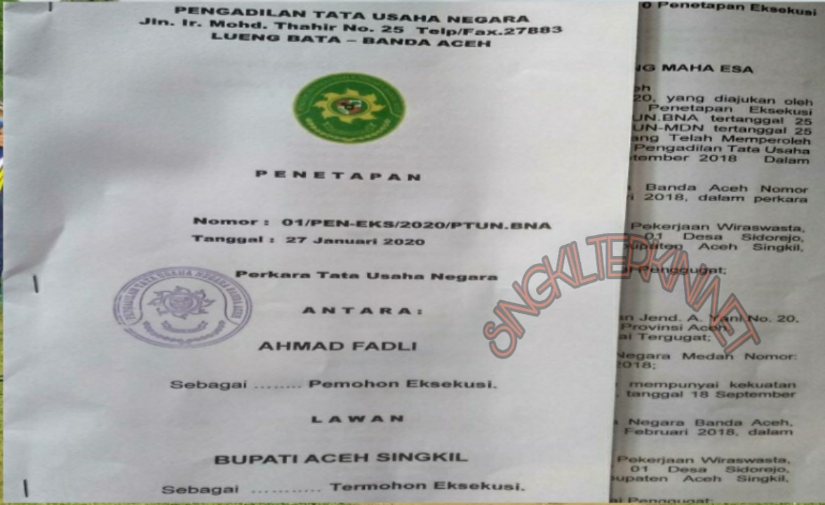 Permohonan Penetapan Eksekusi Dikabulkan Ptun Banda Aceh