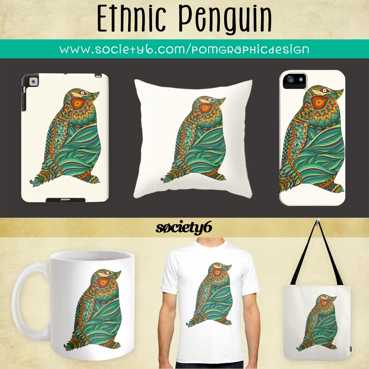 http://society6.com/pomgraphicdesign/Ethnic-Penguin_Print#1=45