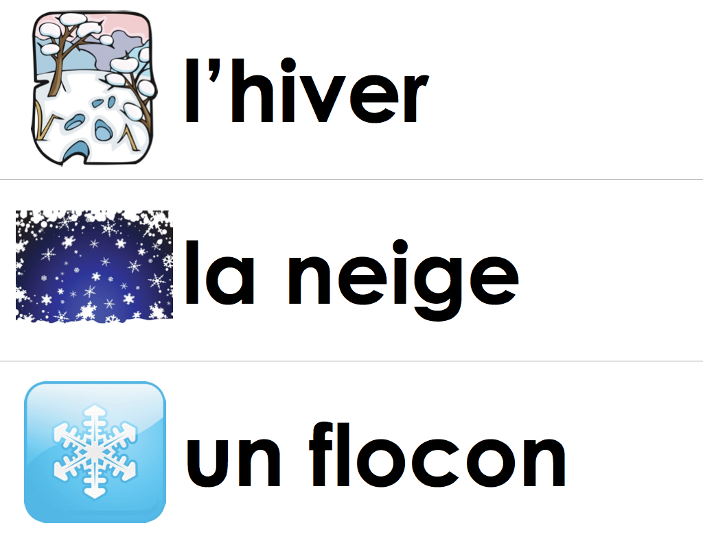 Vocabulaire d'hiver  Vocabulary cards, Word wall, Classroom