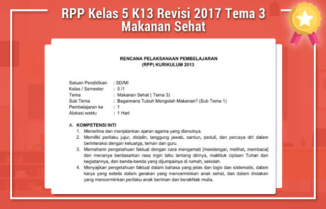 RPP Kelas 5 K13 Revisi 2017 Tema 3 Makanan Sehat