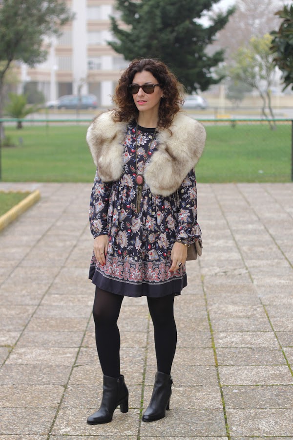 Vestido Boho & Cuello de Pelo