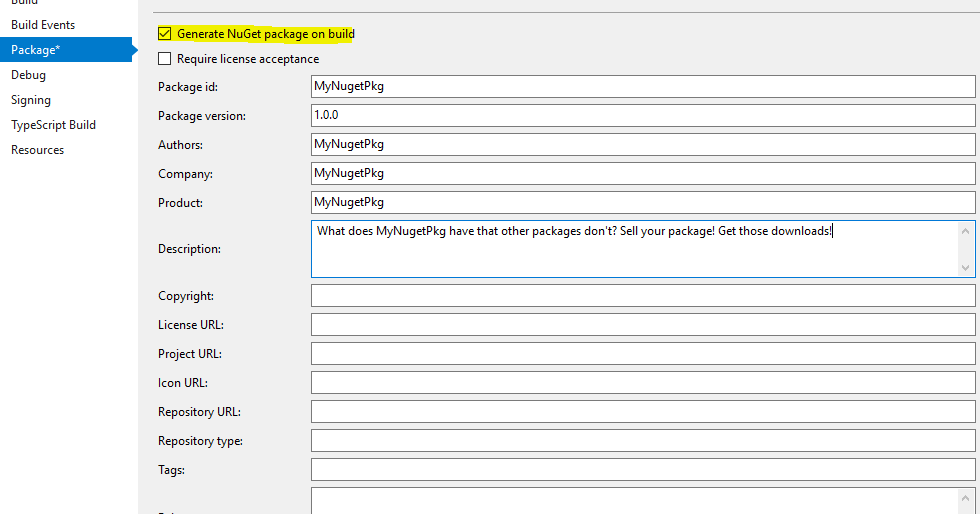 Technical Blog Visual Studio How to generate a NuGet package on build