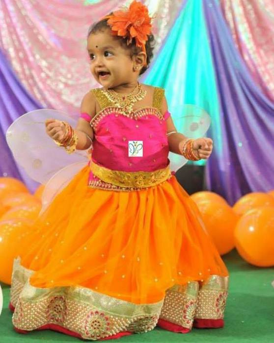 Baby in Orange and Pink Lehenga - Indian Dresses