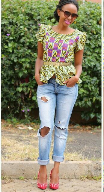 Ladies Ankara Tops For Jeans Ladies Ankara Tops For Jeans, ankara top styles with Jean shorts, ankara too with Jean trousers, perfect Ankara tops design for ladies, hot Ankara styles for jeans to match