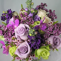 margarita green and bellflower purple colored wedding bouquet
