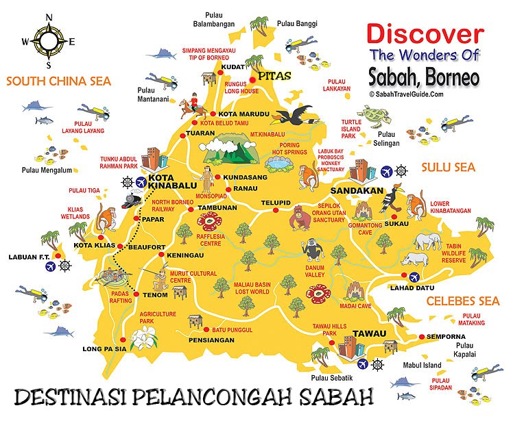Peta pelancongan tempat-tempat menarik di Sabah