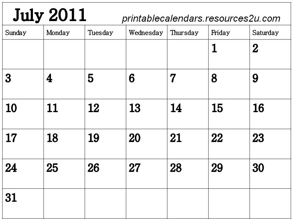 Free Calendars 2015, Bookmarks, Cards: Free July 2011 Blank Calendar