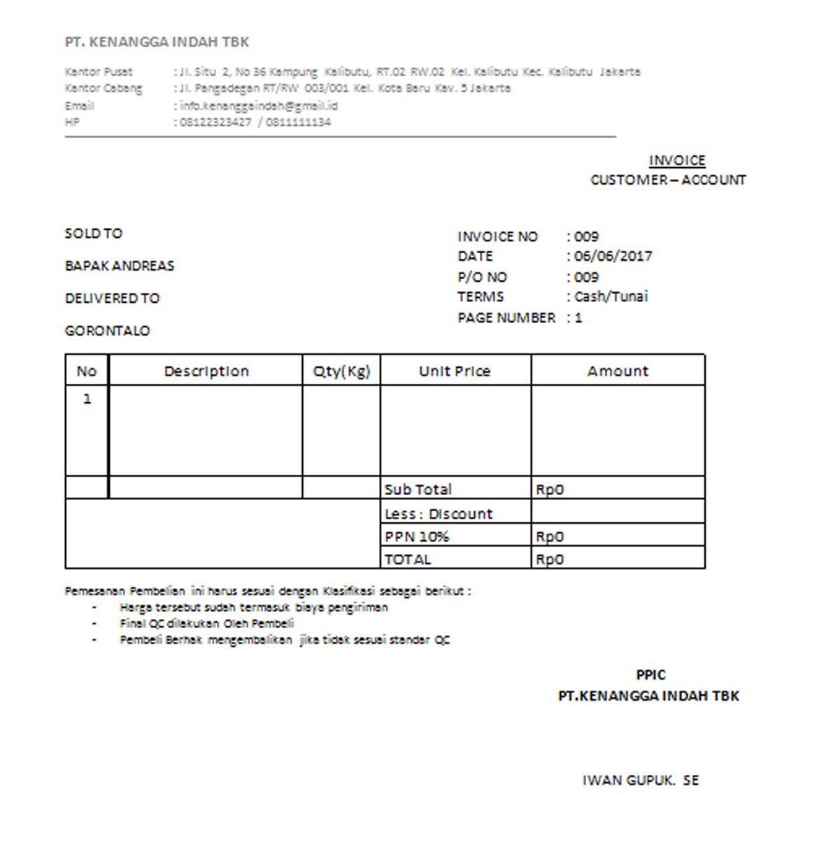 Contoh Invoice Keluar Barang Contoh Contoh Surat Resmi