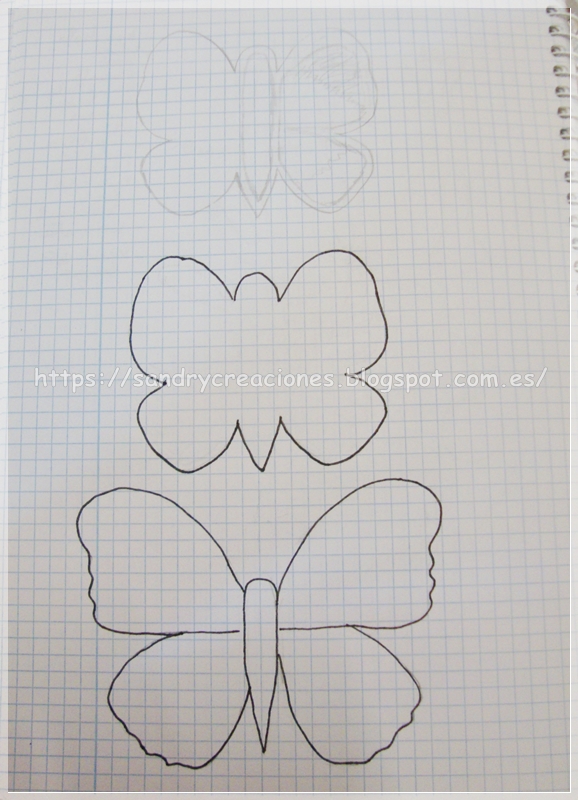 Esquema de los patrones para hacer los broches mariposa