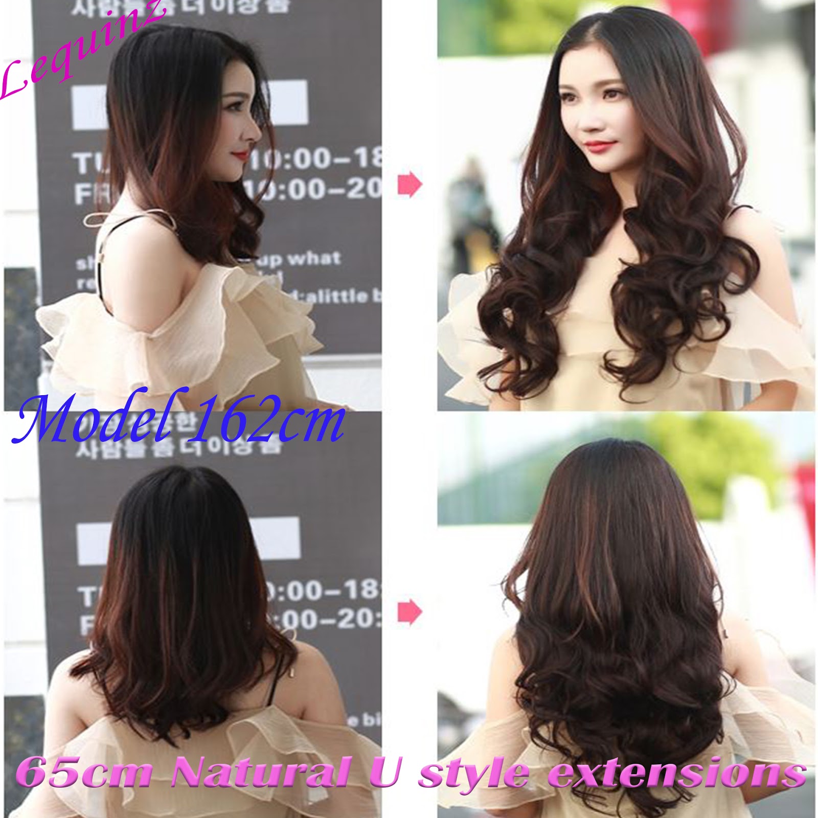 Lequinz Premium U Shape Clip On Hair Extensions U Part Wig long Wavy