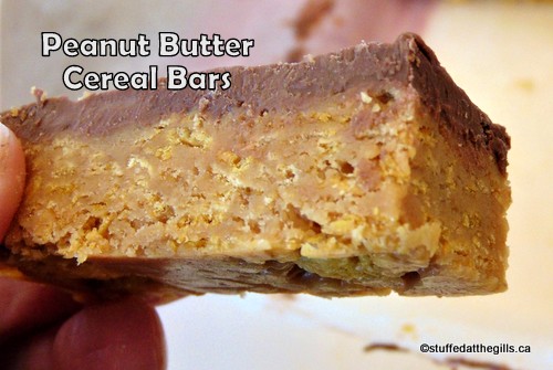 A Peanut Butter Cereal Bar held in the author's hand, ready to be eaten.