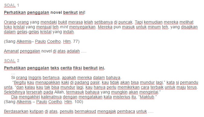 Contoh Soal Evaluasi Isi Penggalan Novel Asep Respati