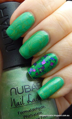 China Glaze Four Leaf Clover with Nubar Reclaim stamping and KBShimmer The Dancing Green