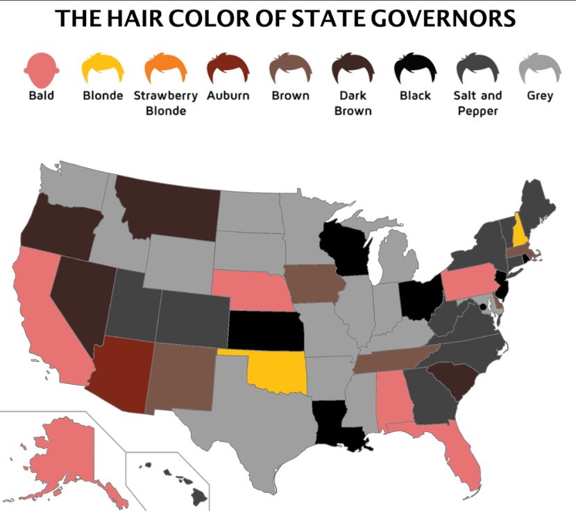 Hair Color of US State Governors Vivid Maps