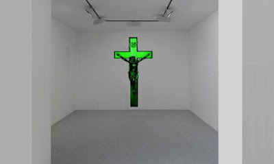 Chewing gum spearmint crucifix: 110 in x 58 inches.  The artwork naturally diffuses the smell of mint.