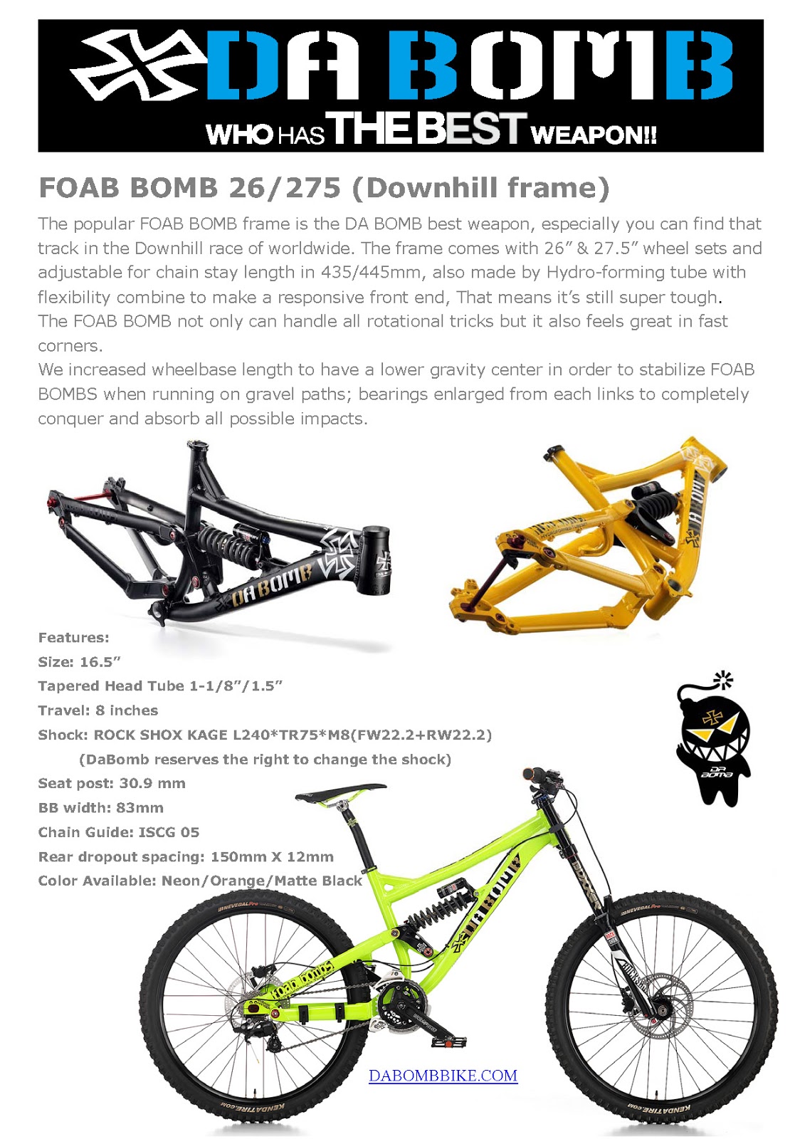DA BOMB Bikes Extreme MTB Frames & Components FOAB BOMB