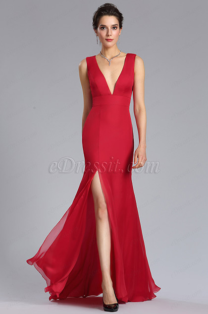 Red Sexy A-Line Bridesmaid Dress Evening Gown