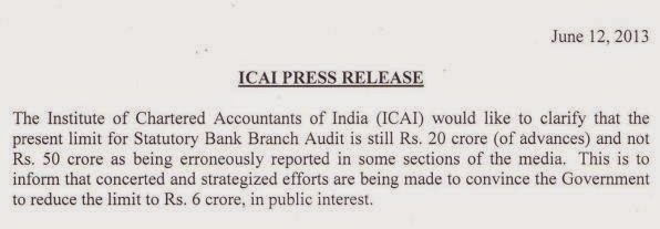 ICAI CLARIFICATION REGARDING BANK AUDIT
